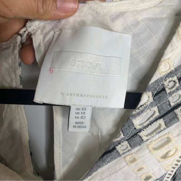 Anthropologie eyelet‎ ruffle embroidered romper striped chevron size 10 blogger - Picture 6 of 8